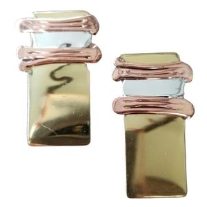 Vintage Hand Crafted Mixed Metal Contemporary Design Pierced Earrings